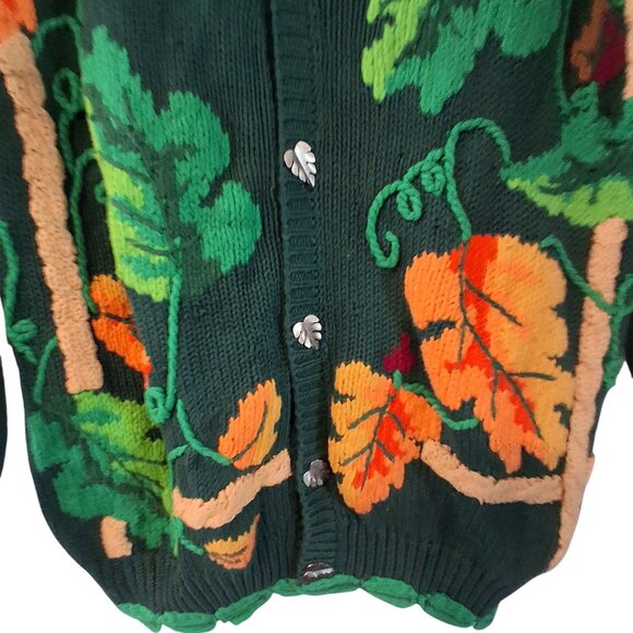 Just Better Lisa Coufal cardigan sweater size 1 hand knit vintage Fall leaves - Picture 2 of 6